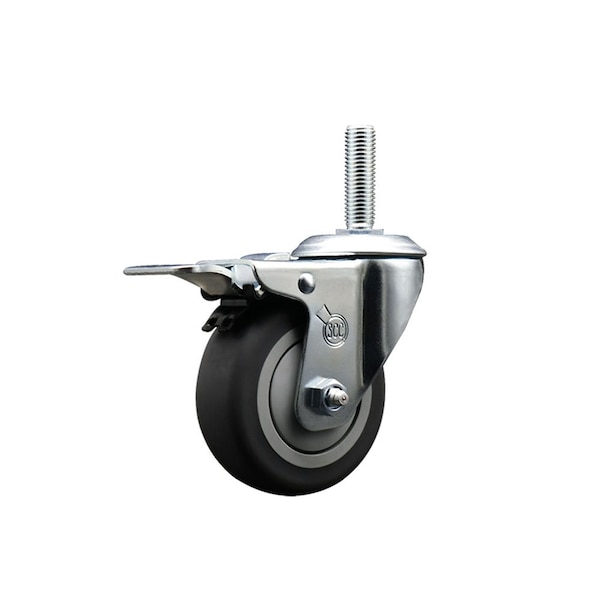 35 Inch Thermoplastic  Rubber Wheel Swivel 34 Inch Threaded Stem Caster Total Lock Brake SCC